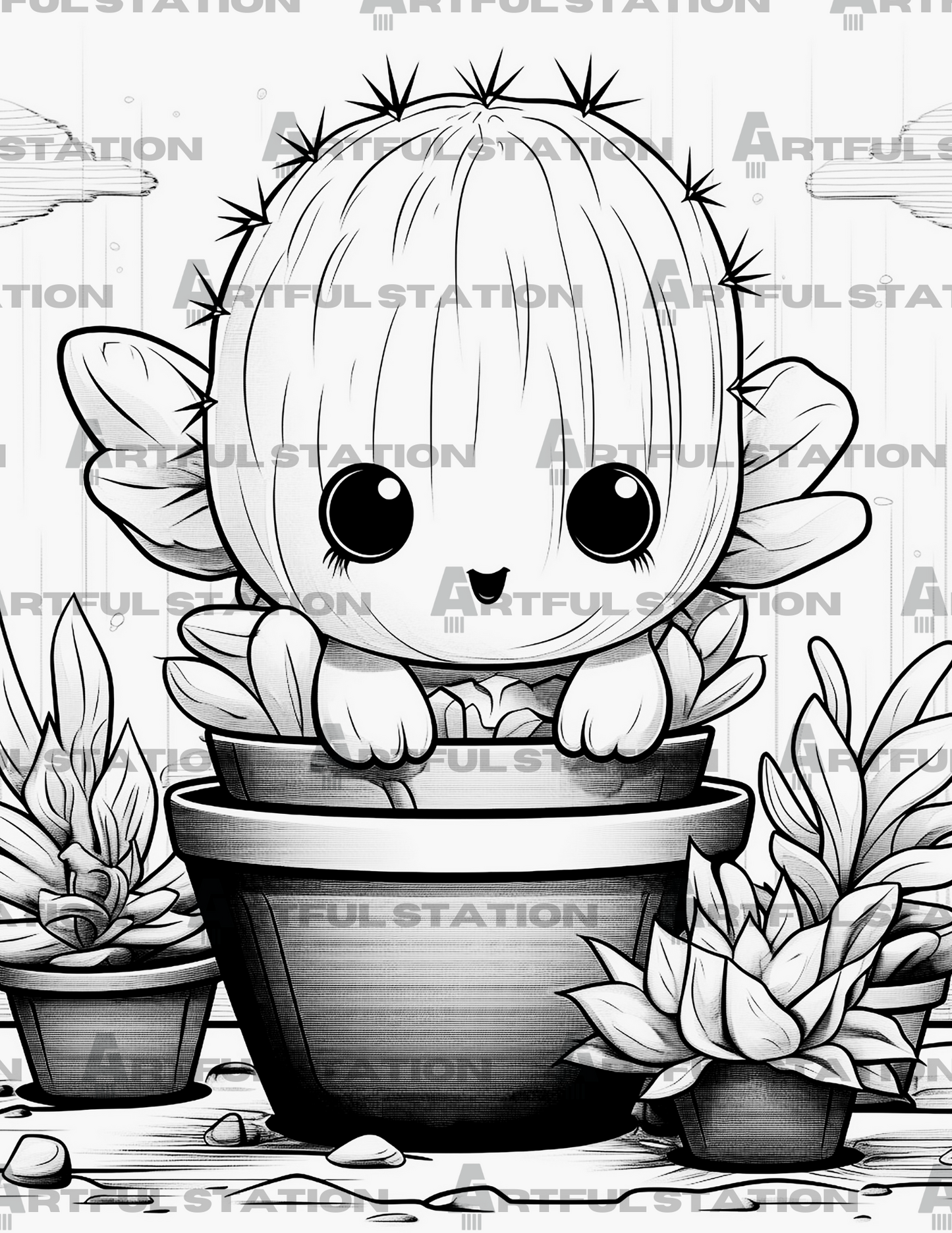 Kawaii Succulents Coloring Book