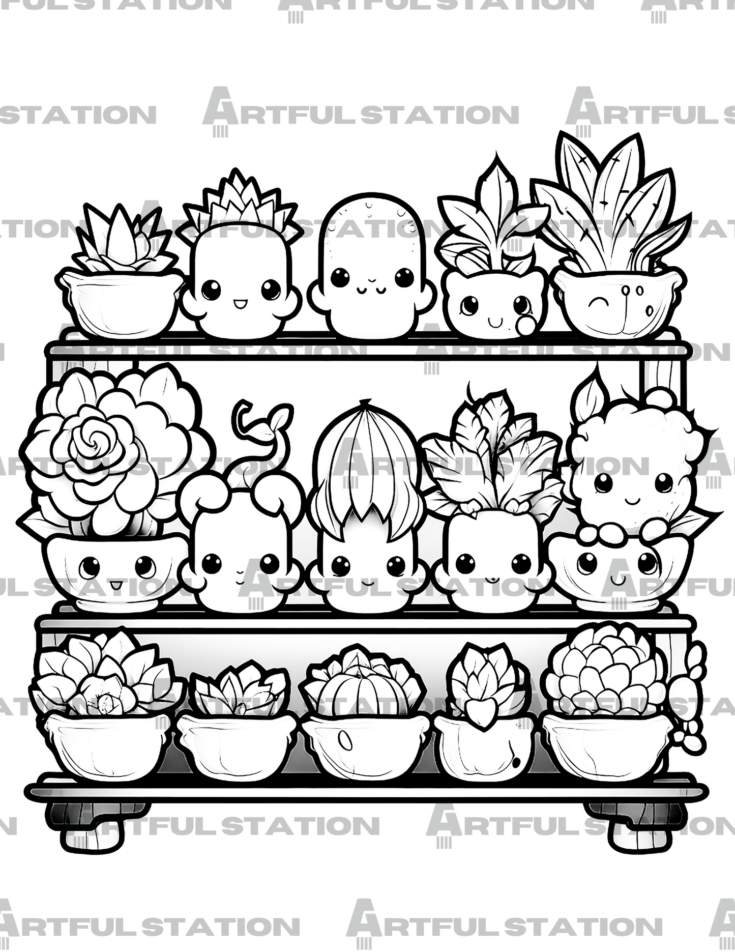 Kawaii Succulents Coloring Book