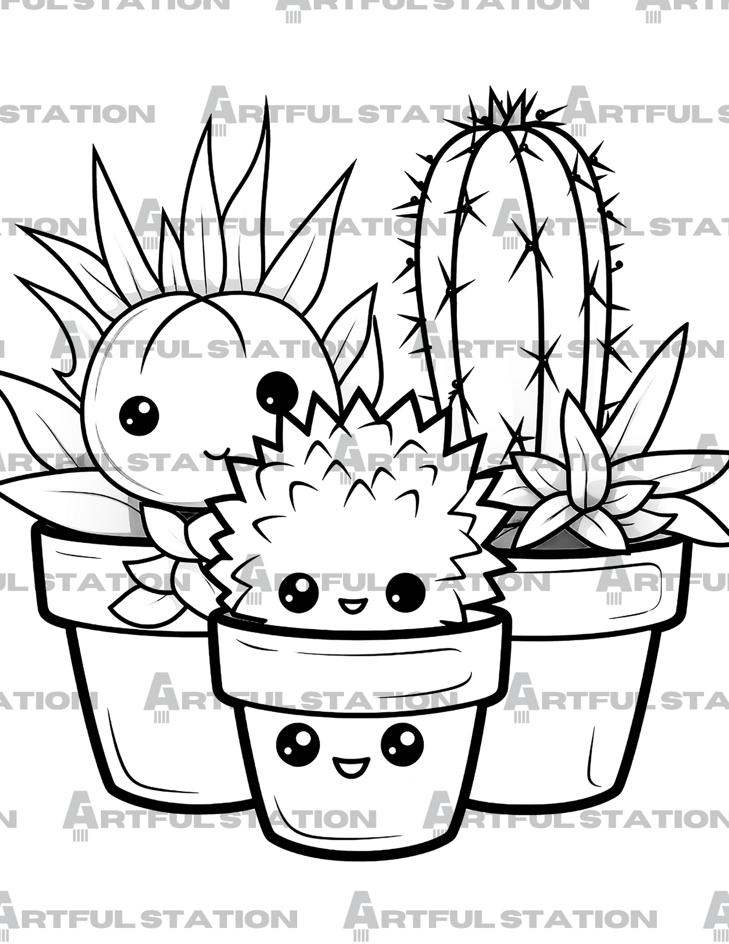 Kawaii Succulents Coloring Book