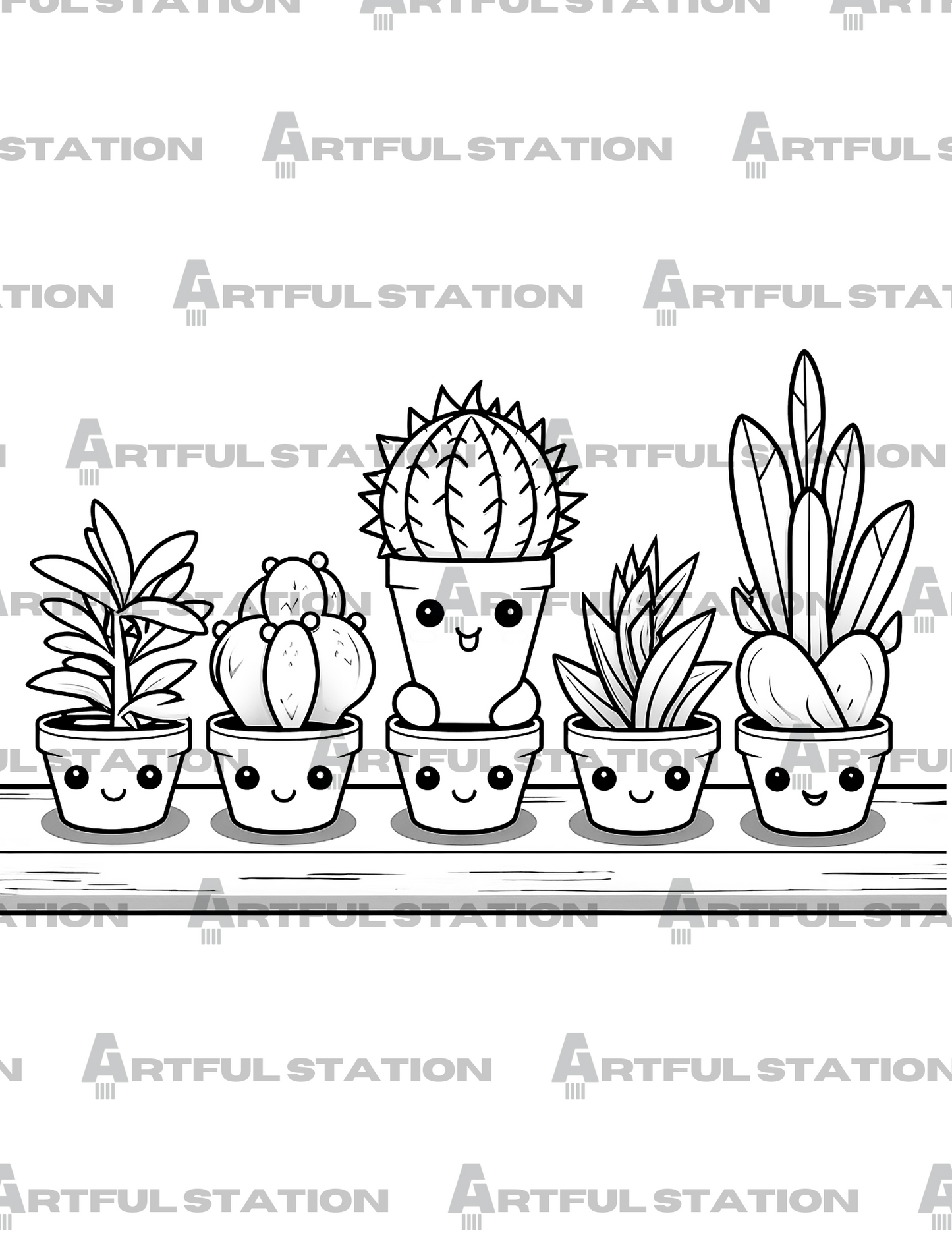 Kawaii Succulents Coloring Book