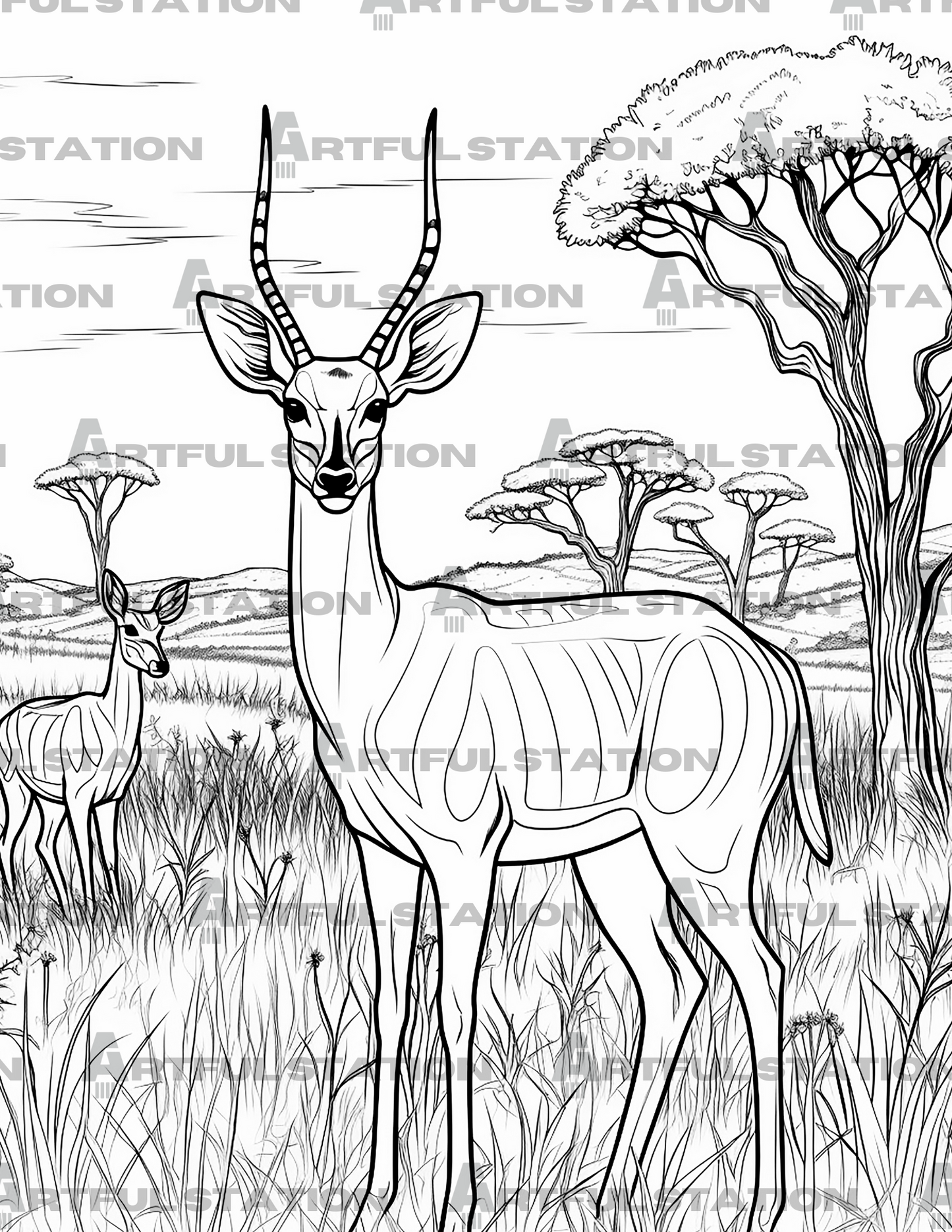 Animals of the Savanna Adult Coloring Book