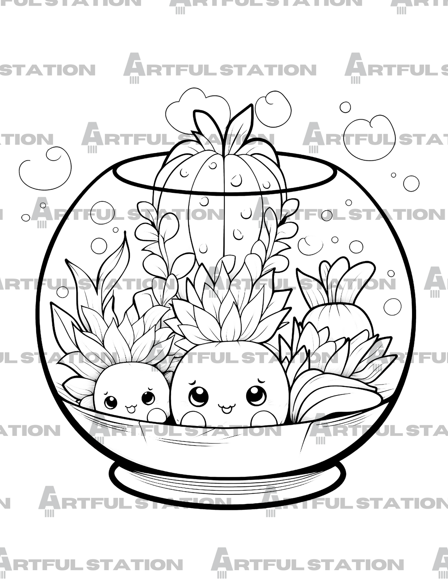 Kawaii Succulents Coloring Book