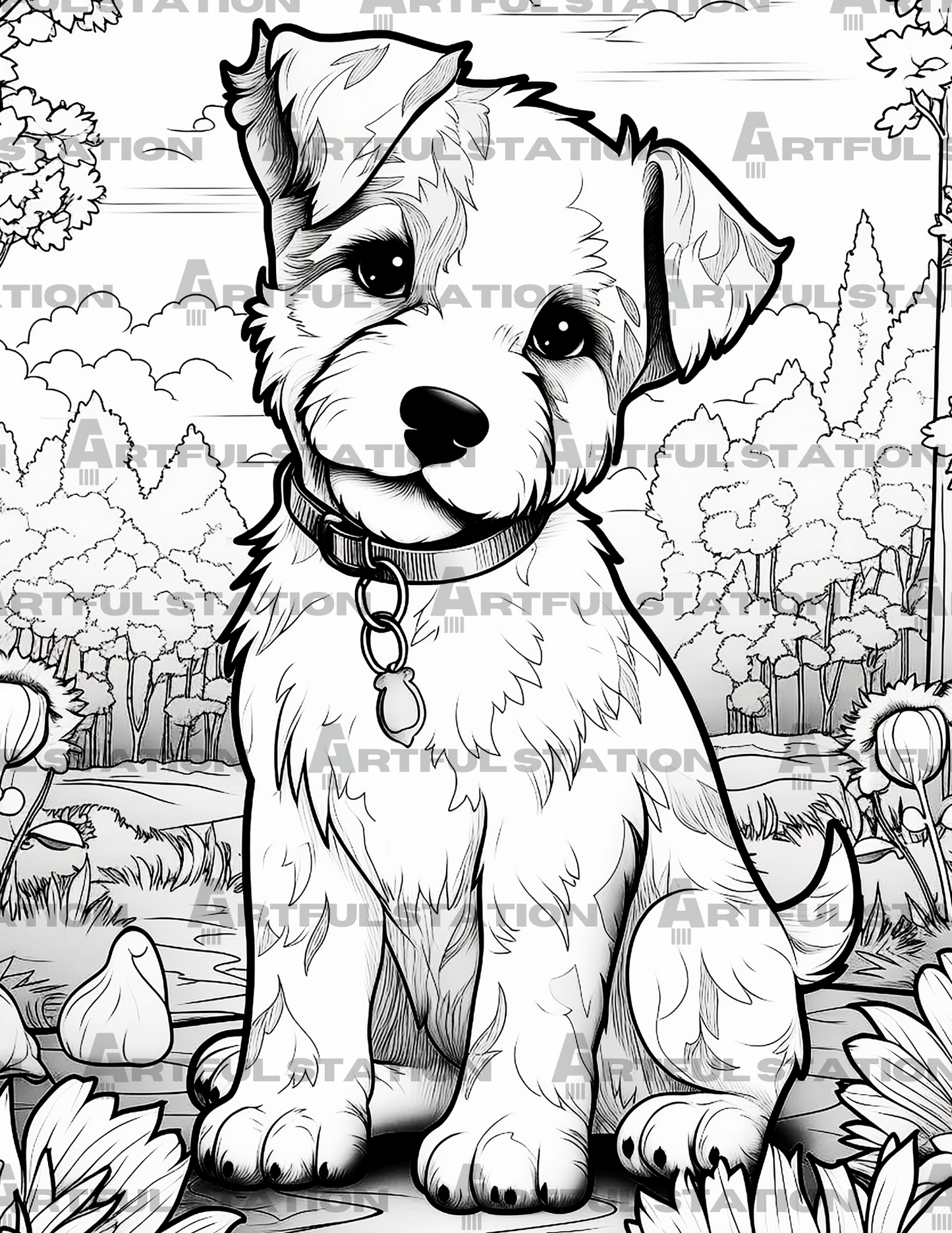 Adorable Puppies Adult Coloring Book