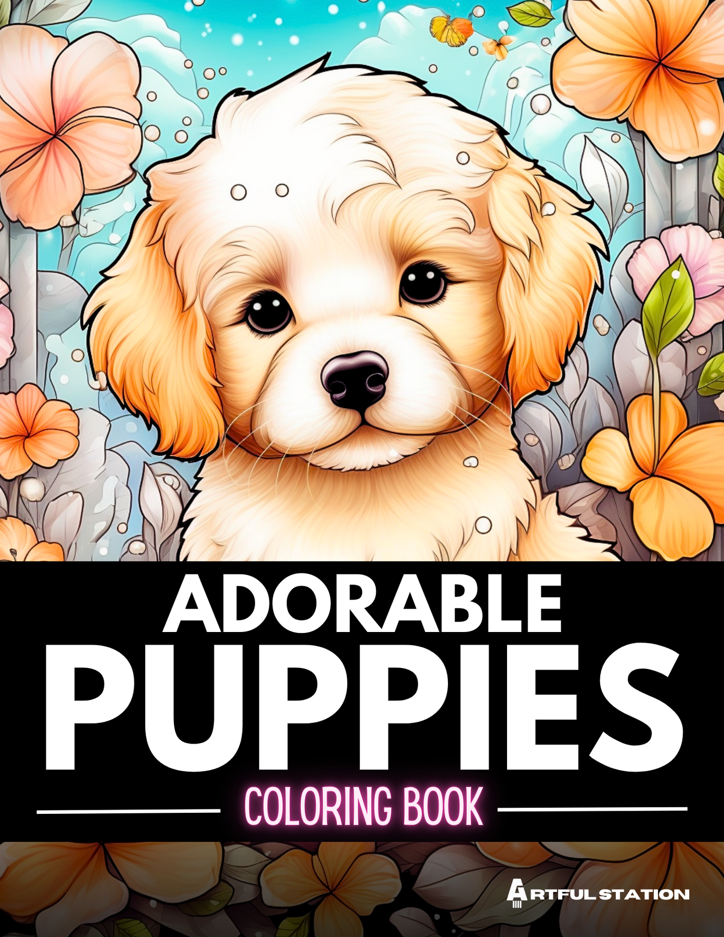 Adorable Puppies Adult Coloring Book