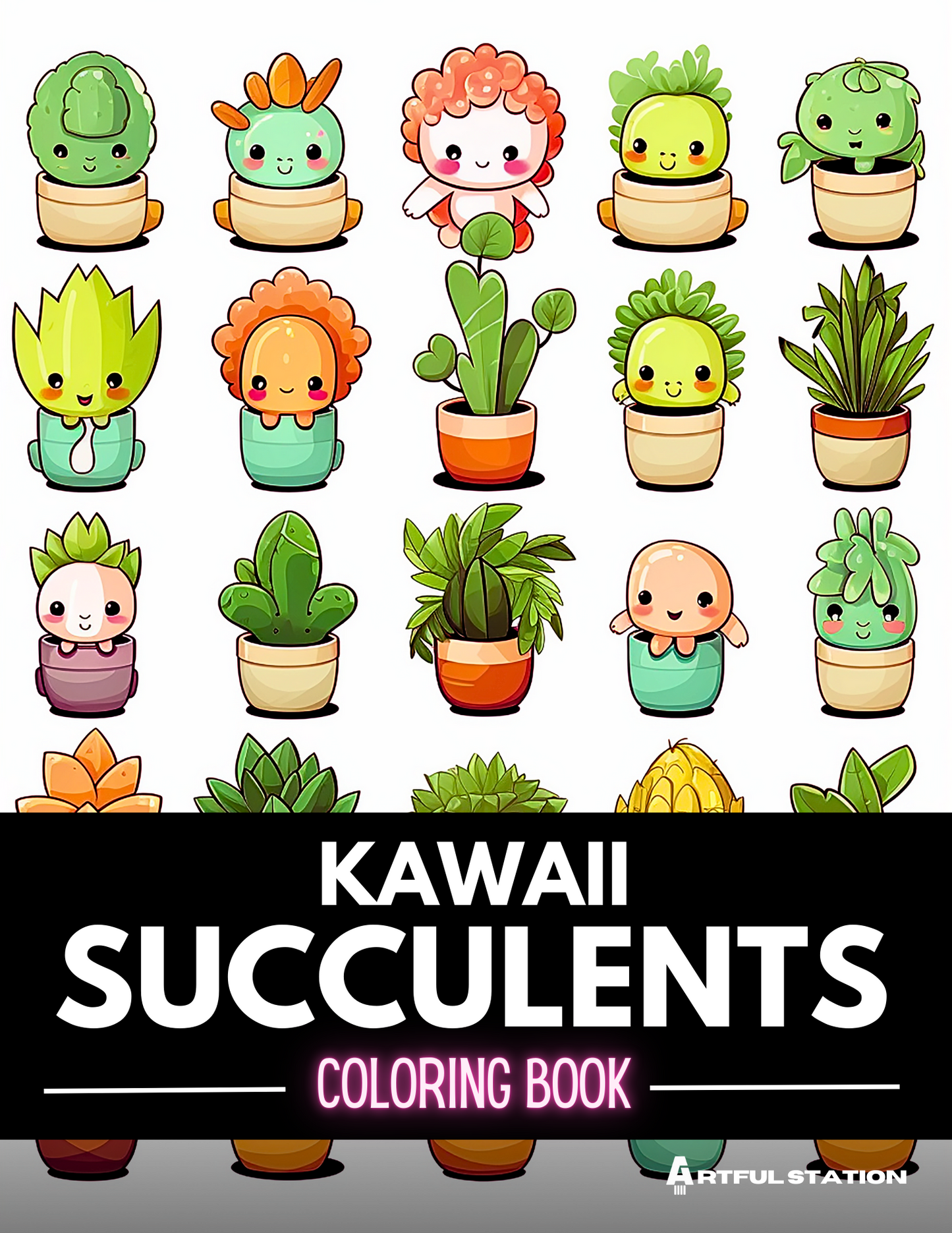 Kawaii Succulents Coloring Book